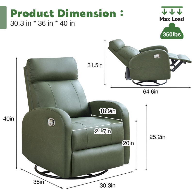 Fauteuil inclinable manuel inclinable 30,3 po, Vert foncé