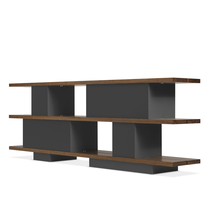 Happy Day Bookcase, Walnut/Oblivion, (3 Shelves) 29" H x 81" W x 14" D