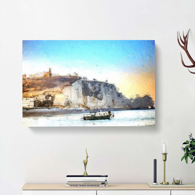 Boat Passing Beachy Head Cliffs Eastbourne - Wrapped Canvas