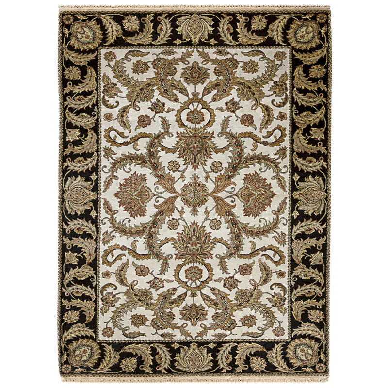 Hand Knotted Wool Area Rug in Ivory And Black