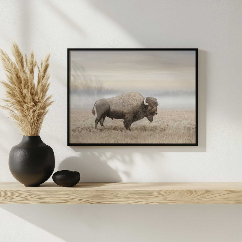 «Morning Sunrise Bison» par Amber Sterling, reproduction d'art, L 40 x H 30, Noir, Impression encadrée