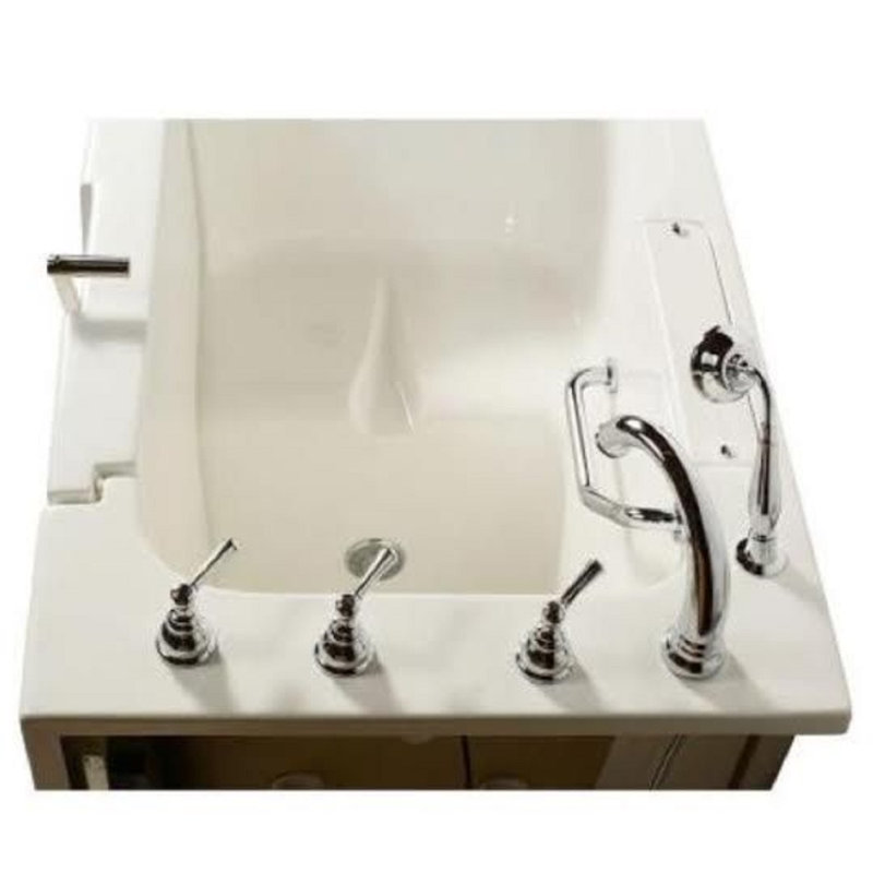 52'' x 32'' Walk-in Soaking Fiberglass Bathtub with Faucet, White, Right