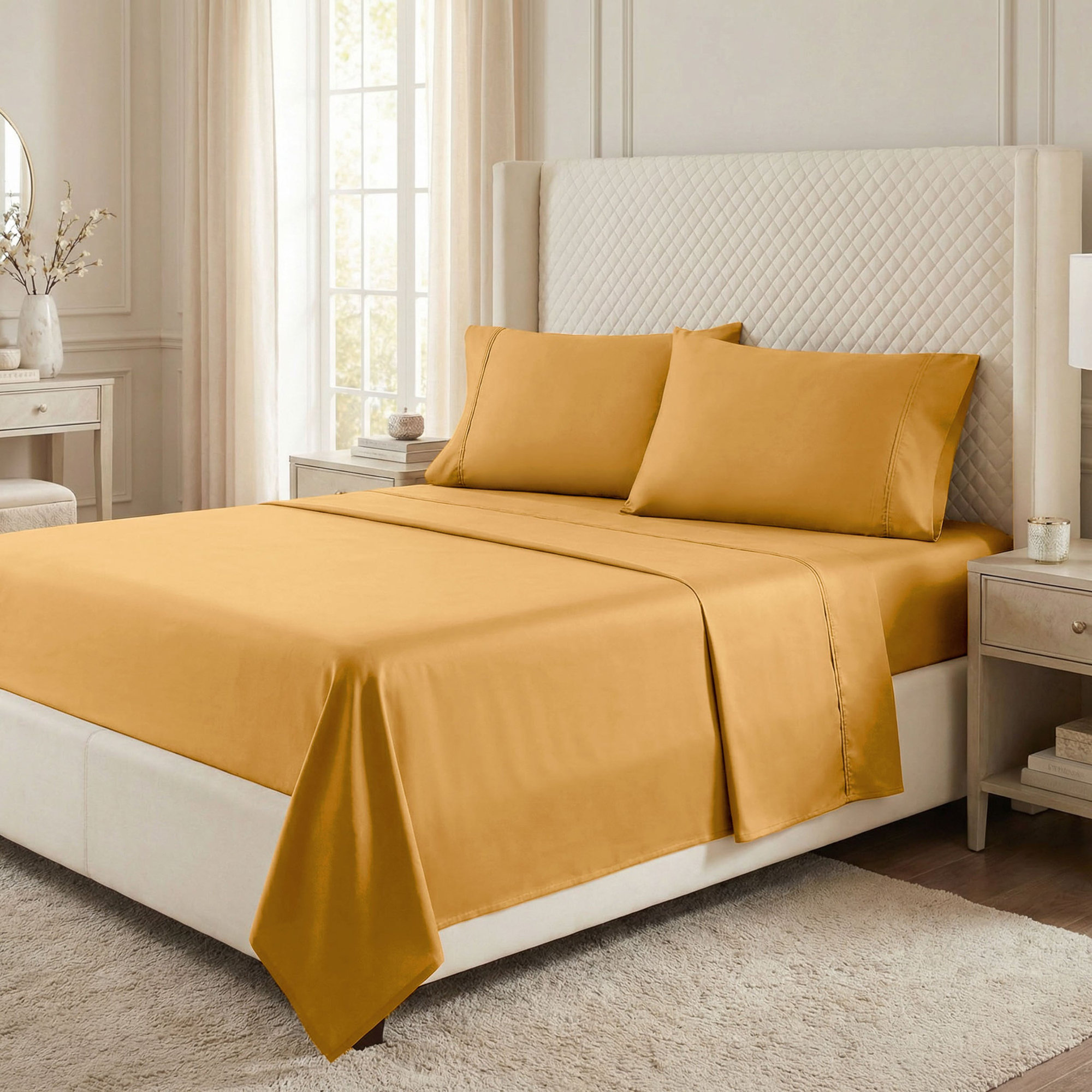 Edmont 530 Thread Count Egyptian-Quality Cotton Sateen Sheet Set, Gold, King