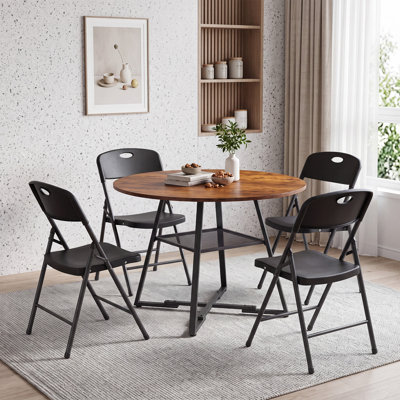Space-Saving Dining Room Set With Foldable Upholstered Chairs And Round Dining Table