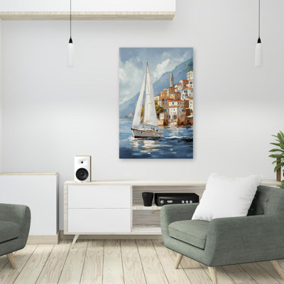Sail Away, Italy II - Landscape Oil Painting Realistic Sailboat Art