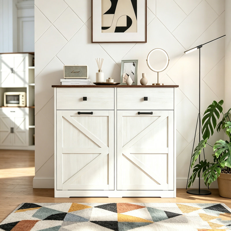 Armoire de tri de lessive, poubelle basculante, Brown + Antique White