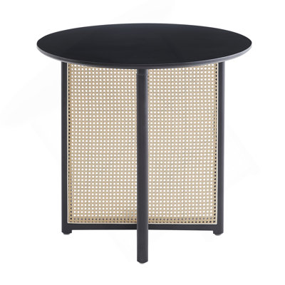 Table ronde en bois noir, fabrication entièrement en bois et en rotin, pour 2 à 4 personnes, diamètre 31,5 pouces