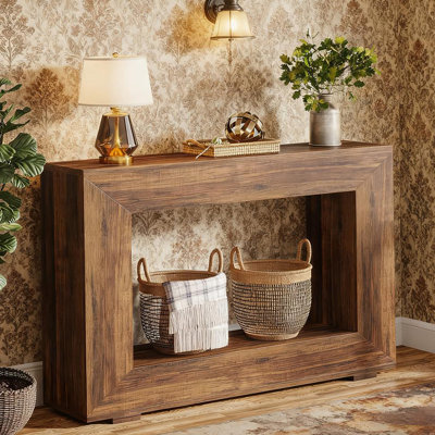 Console 47 po en bois, canapé long et étroit avec rangement pour le salon et le vestibule, style campagnard rustique