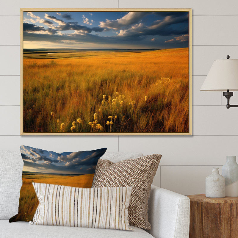 Calming Meadow I, reproduction d'art sur toile, H 16 po x l 32 po, Black Picture Framed