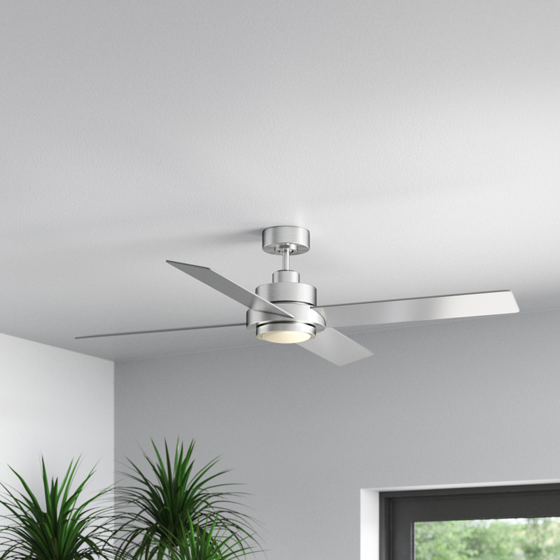 56" Mccoin 4 - Blade LED Standard Ceiling Fan in Nickel with Remote Control and Light Kit Included,  Nickel