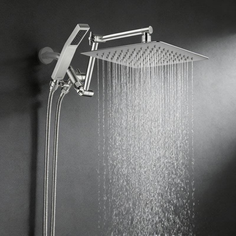 12 Inches Rainfall Shower Head With Handheld Spray Combo,  Adjustable Extension Arm, 71 Inches Stainless Steel Hose