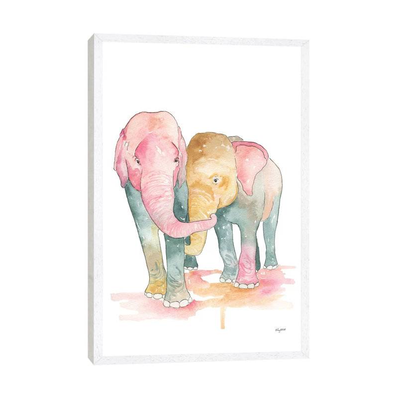 Elephants by Kelsey McNatt - Painting on Canvas, 66.04 cm H x 45.72 cm W, White Framed