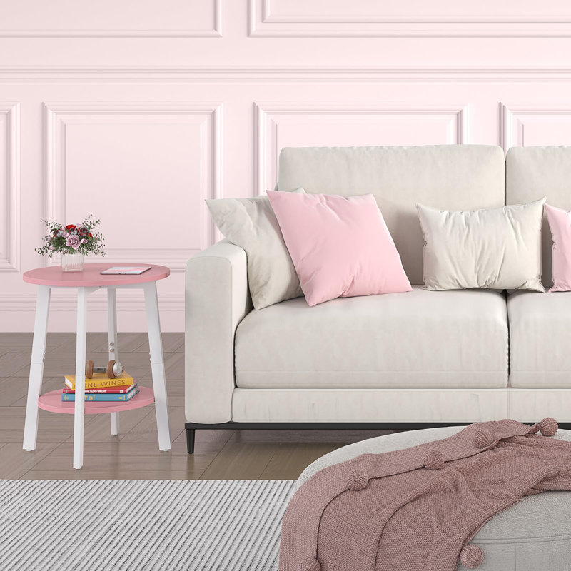 Petite table d'appoint ronde à 2 niveaux, Blanc / Rose