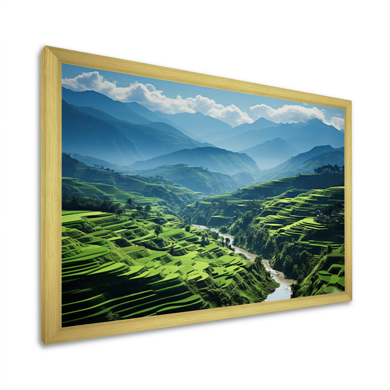Rizières en porcelaine de Chine III - impression, H 24 po x l 32 po x P 1 po, Cadre doré à une seule photo