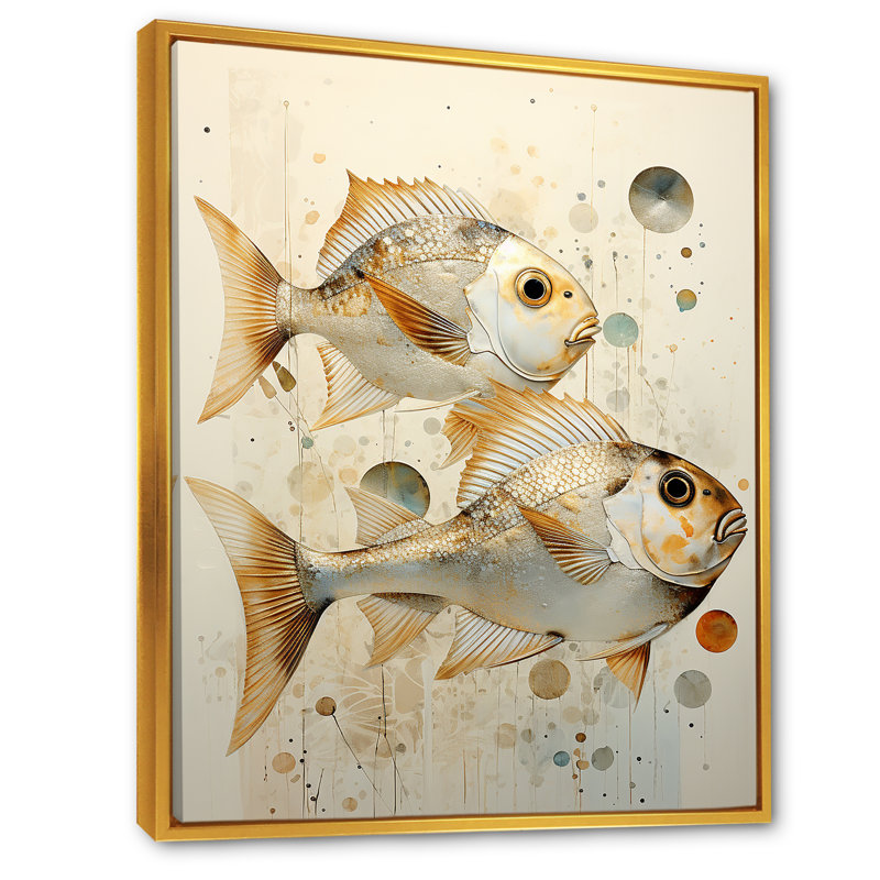 " Fish Harmony ", Gold Floater Framed, 40" H x 30" W x 1.5" D