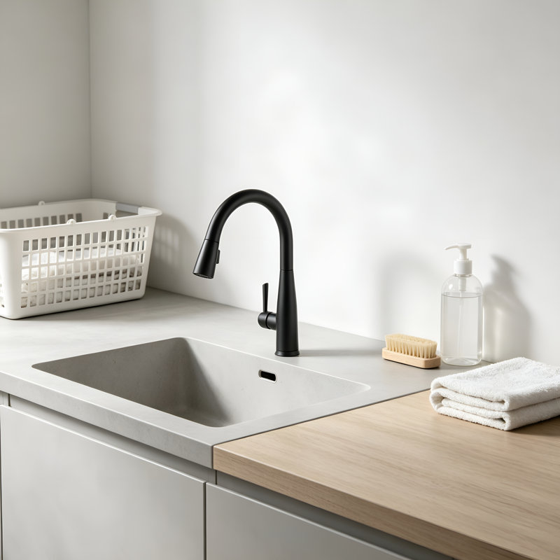 Robinet de cuisine tactile avec douchette extractible, montage monotrou, plaque de montage en option, Noir mat