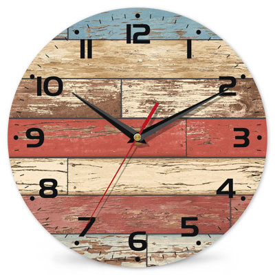 Horloge murale, horloge murale décorative silencieuse sans pile, décoration intérieure, (rouge)