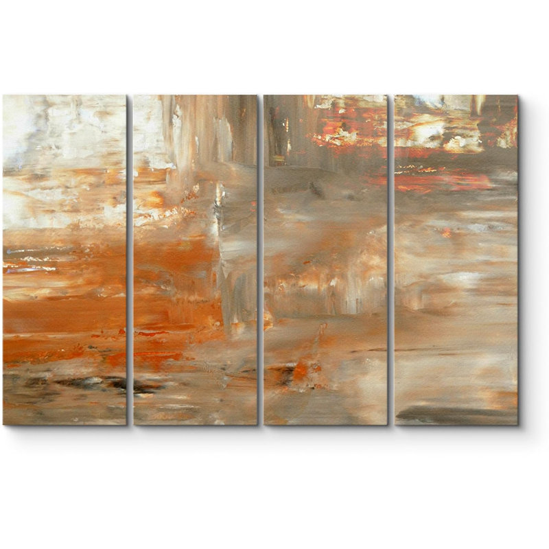 Peintures abstraites grises et oranges, formes abstraites, 4 pièces