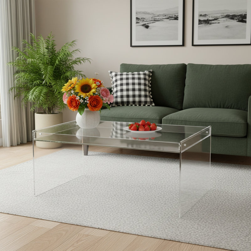 Modern Acrylic Coffee Table, Clear Rectangle Center Table, Clear