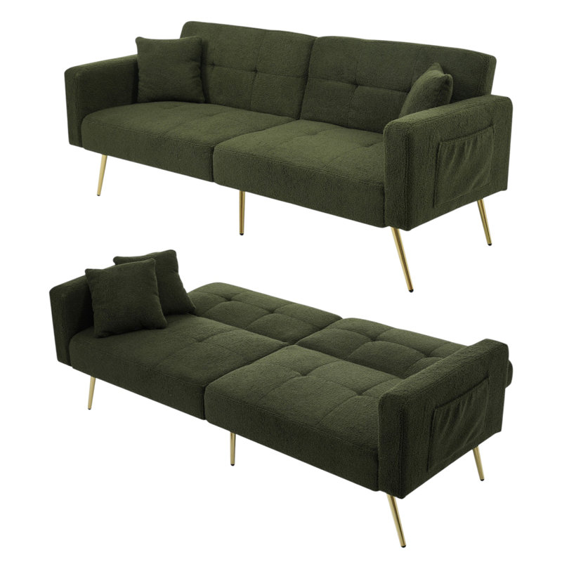 3 Seater Fabric Sofa Bed, Green