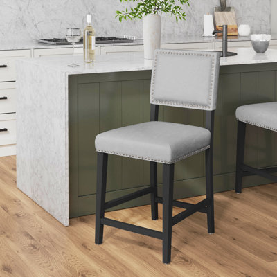 Husno Faux Leather Upholstered Solid Wood Counter & Bar Stool