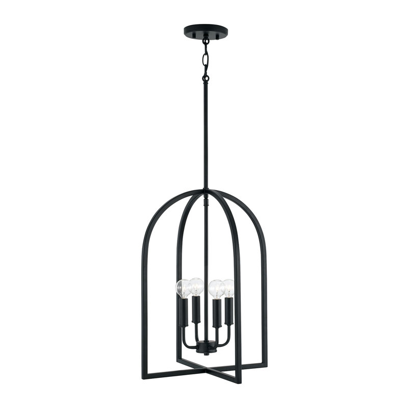  Luminaire suspendu style lanterne à 4 lumières, Noir