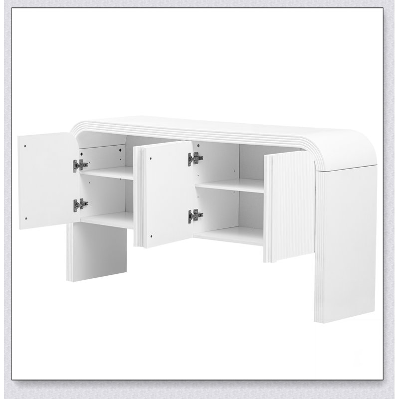 Striped Storage Cabinet with 4 Doors , Adjustable, Suitable for Study,Entrance and Living Room, White