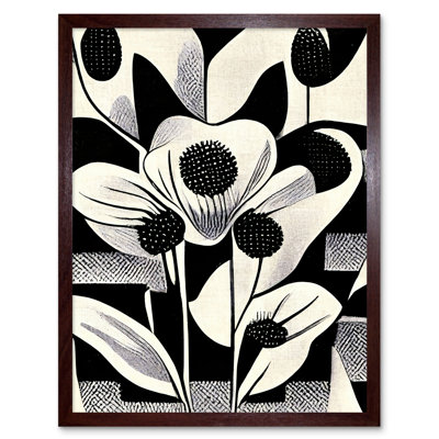 Monochrome Abstract Retro Flower Pattern - Print
