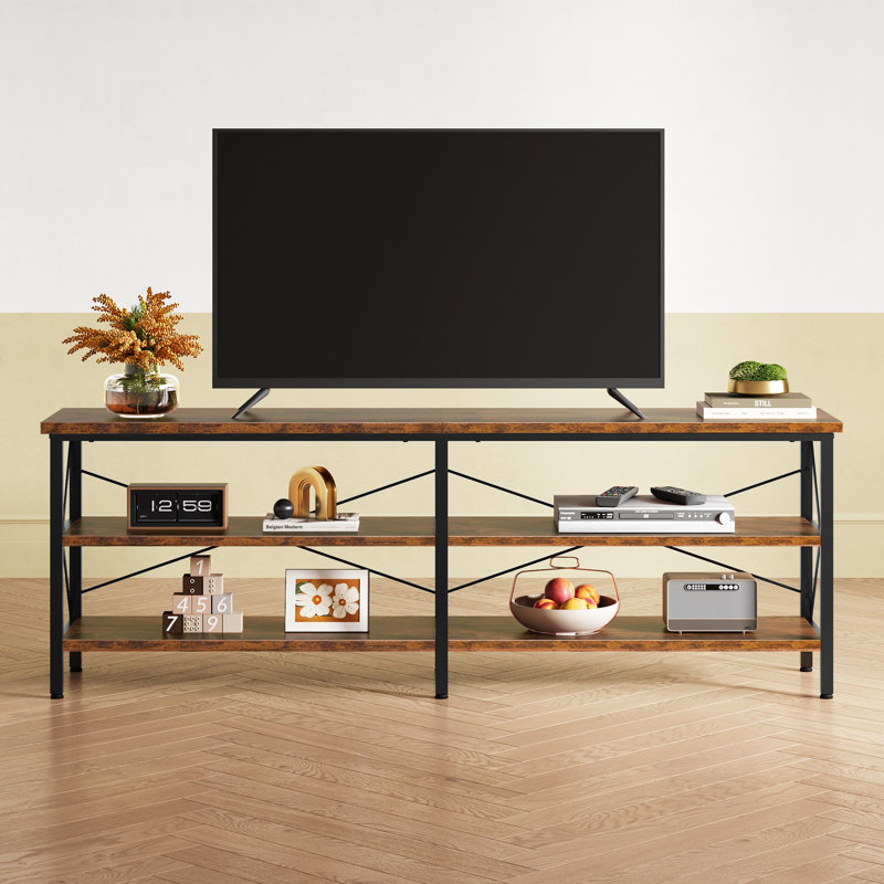 63" W TV Stand for 70 Inch TVs with 3-Tier Open Storage Shelves, Industrial Entertainment Center with Metal Frame, Modern Media Console for Living Room, Gaming Room 