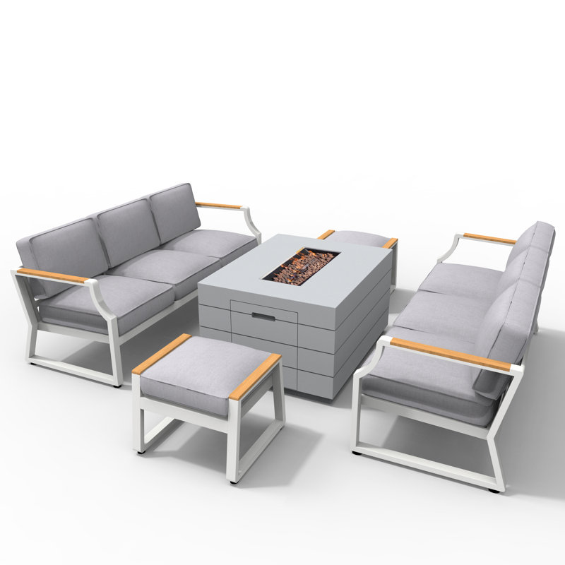 8 - Person Patio Conversation Set with Cushions, White