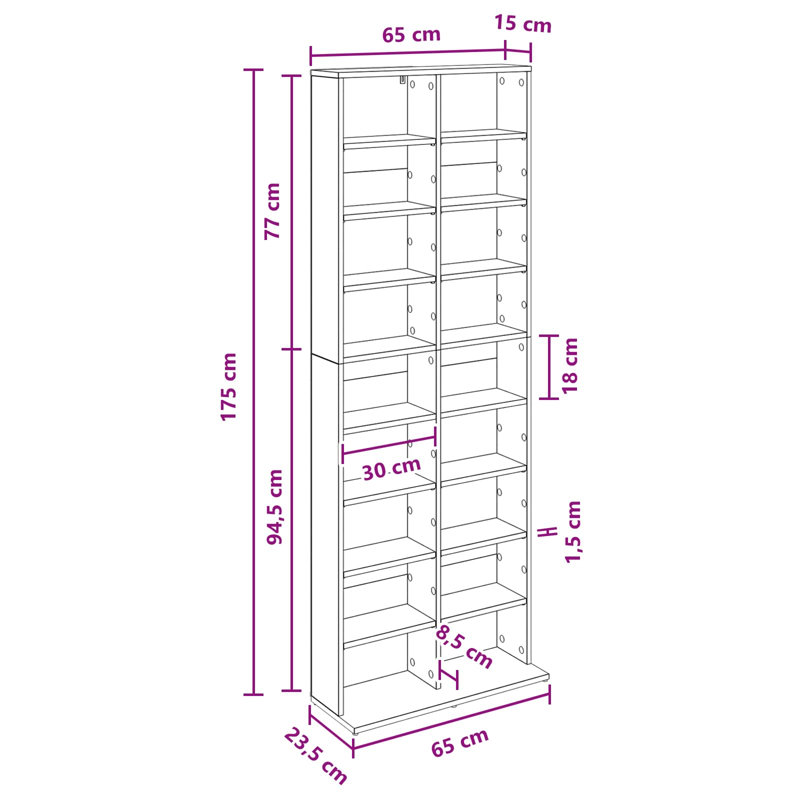 175 cm H Media Shelves, White