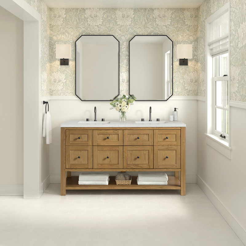 Breckenridge 60'' W Double Vanity, Lime Delight Silestone, Light Natural Oak, Widespread