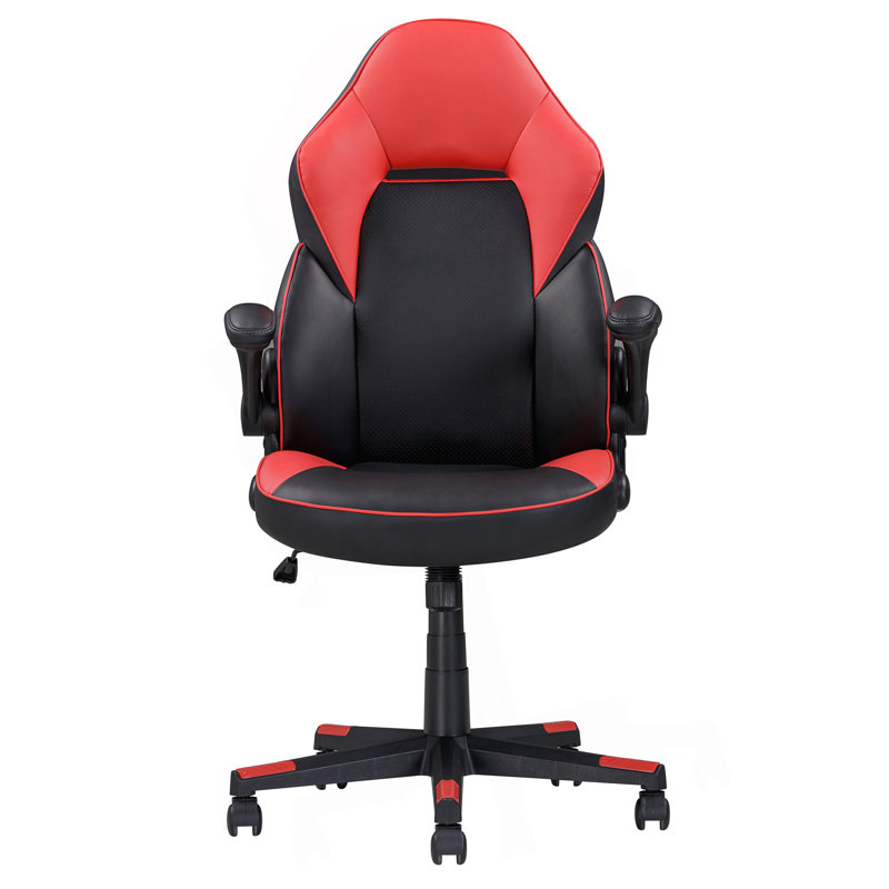 Fauteuil de jeu réglable et ergonomique, fauteuil de bureau rembourré en similicuir avec contrôle pivotant et inclinable à 360 degrés, noir / rouge