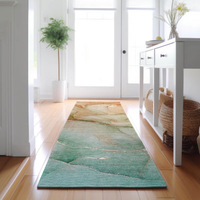 Premium Machine Washable Cerrito AMF508 Teal Rug