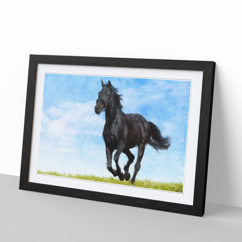 Black Horse - Picture Frame Painting, 27cm H x 36cm W x 2cm D, Black Framed