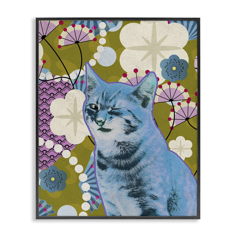 Pop Art Wow Kitty, estampe numérique, design par BigBadMullet, H 14 po x l 11 po, Giclée encadrée noir minuit