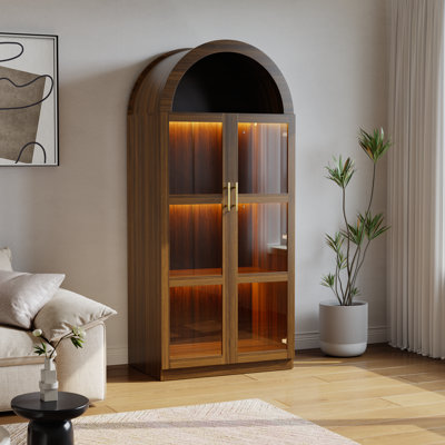 Modern 69" Arched Glass Display Cabinet With 4-Tier Shelves And 7-Color LED Lights For Kitchen Or Living Room by Latitude Run