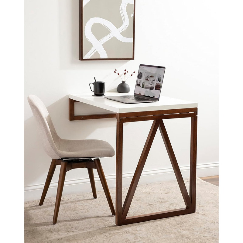 Table pliante murale moderne, 24 x 33 x 31, blanche et noyer, table polyvalente peu encombrante avec un design pliable pour la salle à manger ou le bureau à domicile