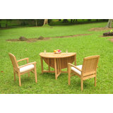Grade-A Teak Wood Dining Set: 48" Round Butterfly Table And Wave Stacking Arm Chairs #01Wvg