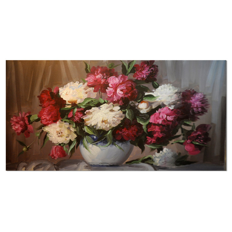 Large Floral Bouquet of Blooming Peonies Wrapped Canvas Art