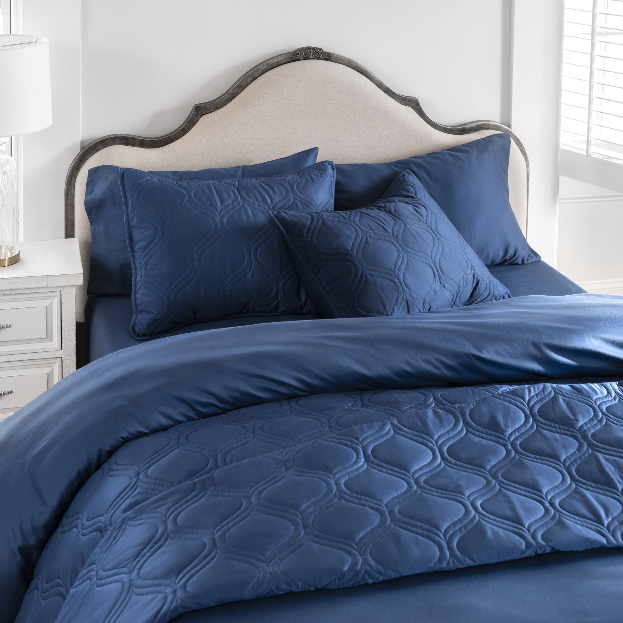 Portia Egyptian Cotton Sateen Sheet Set, True Navy, Twin XL Sheet Set + Fitted Sheet + 1 Pillowcase