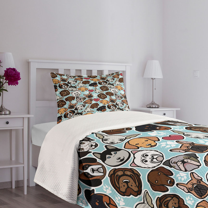 Ambesonne Dog Lover Bedspread Set Canine Breeds Love Multicolor