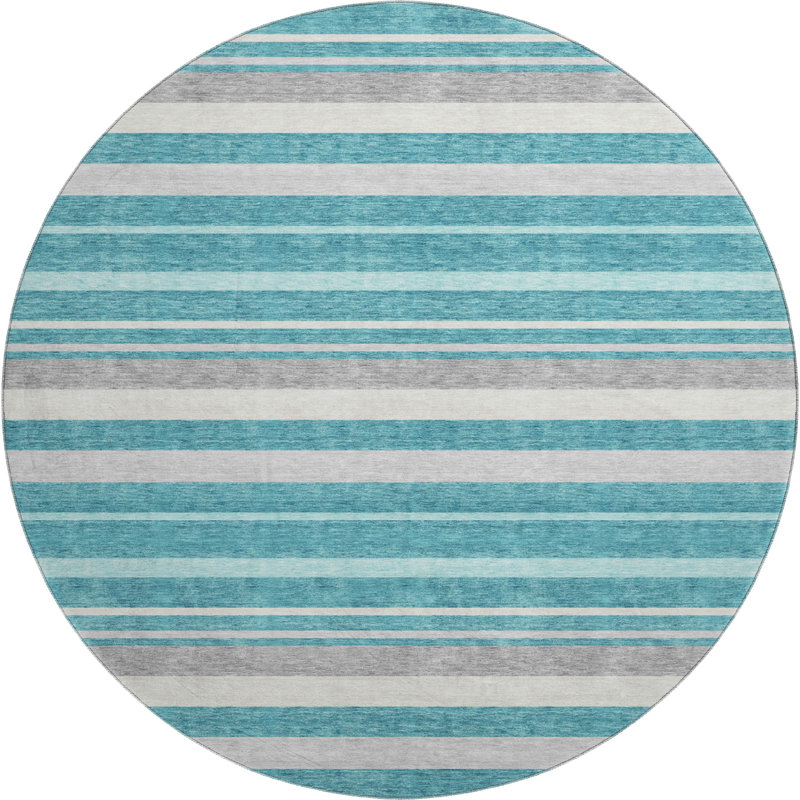 Premium Machine Washable Prisco Teal Rug, Round 8'