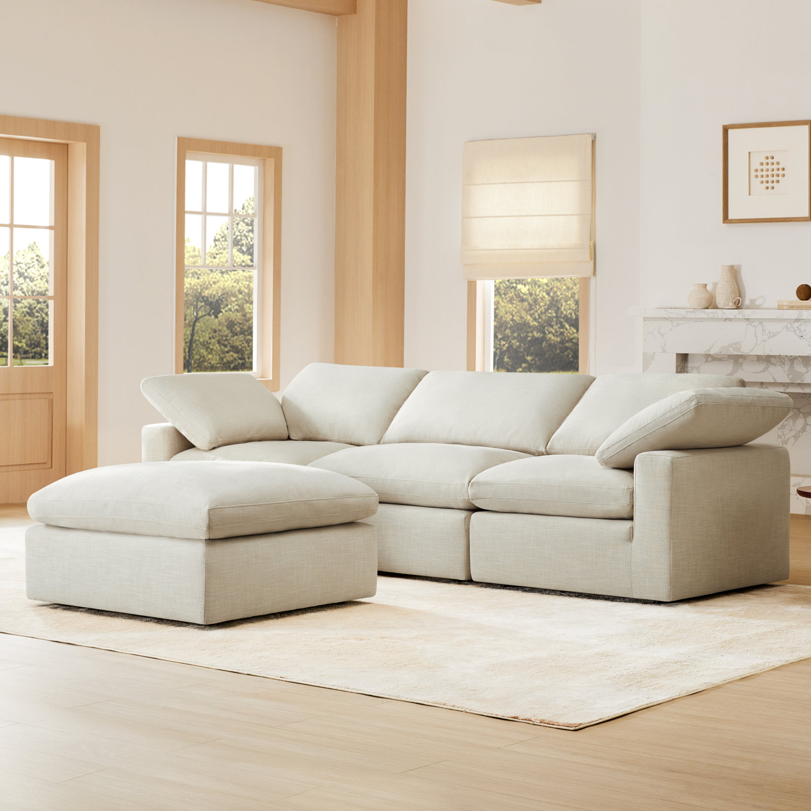 Asher 39" Linen Upholstered Ottoman