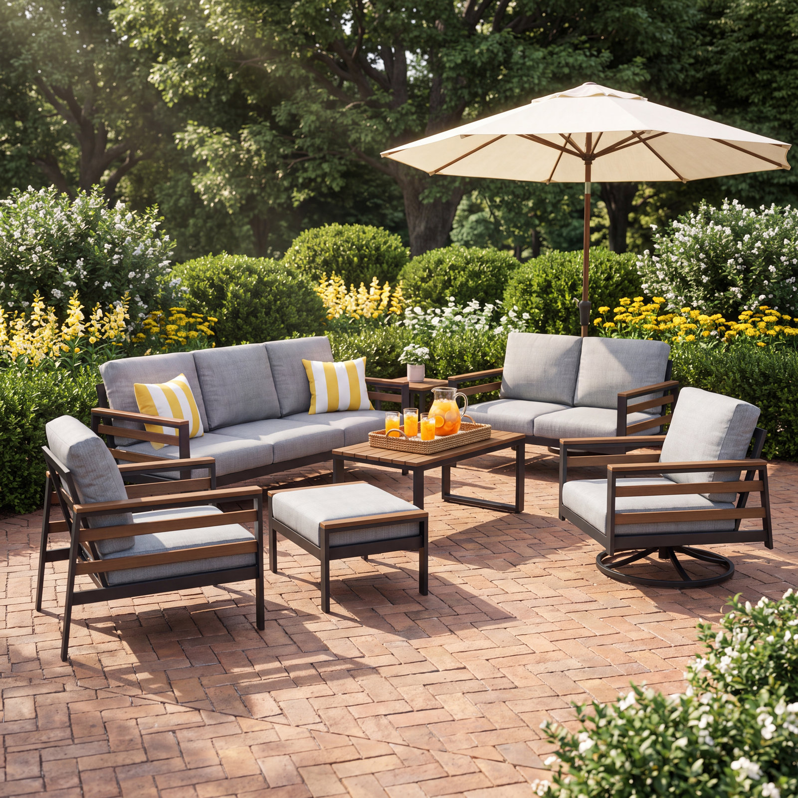 Townsend 7-Person Patio Seating Group, Canvas Granite, Brown
