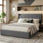 Linen Ottoman Bed with Built-in Cahrging Station, Modern Gas-Lift Storage Bed, Beige/Grey,  EU Double/King 140/160x200cm-1486623895-1486623892