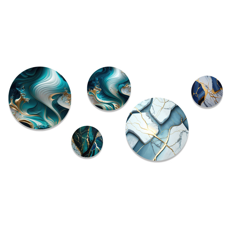 Géode abstraite turquoise II - décoration murale abstraite en métal marbré