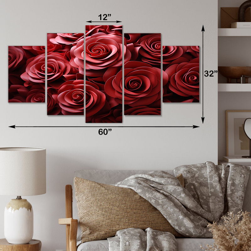  «Red Classic Rose Resony I - Roses Multipanel Wall Art Decor