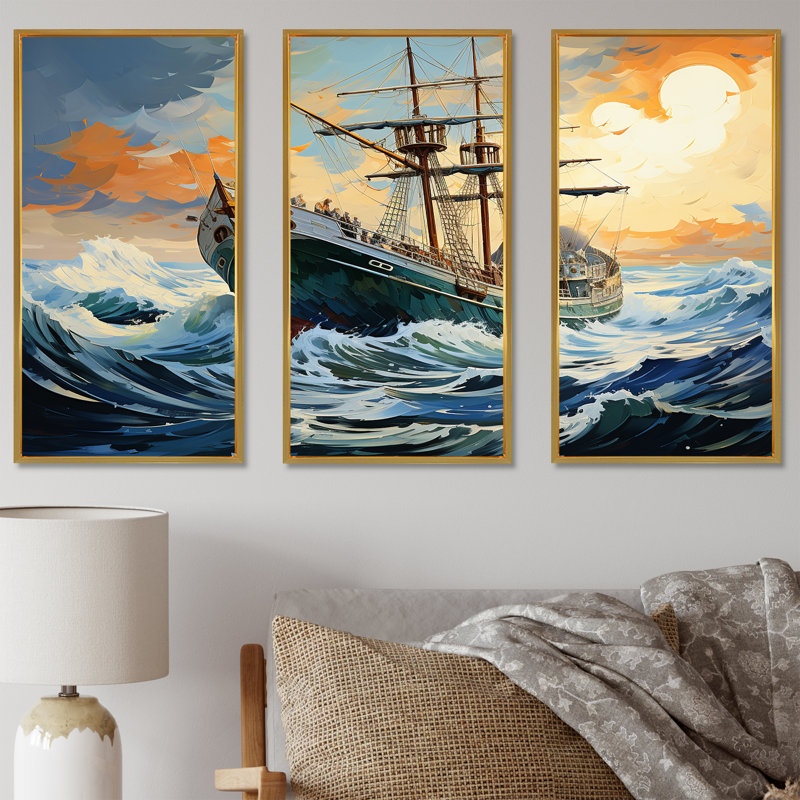 The Pirate Boat Odyssey's Voyage II - Classics, art mural, Cadre flottant doré, H 32 po x l 48 po