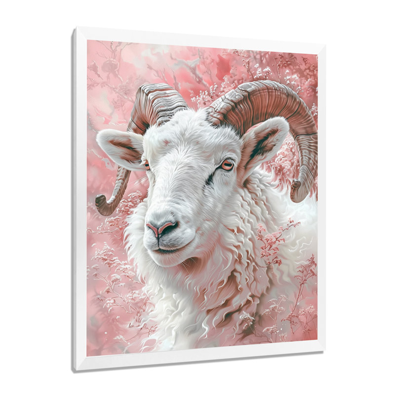 Blanc, rose, astrologie, capricorne, Courage, art mural, Cadre simple blanc, H 34 po x l 44 po
